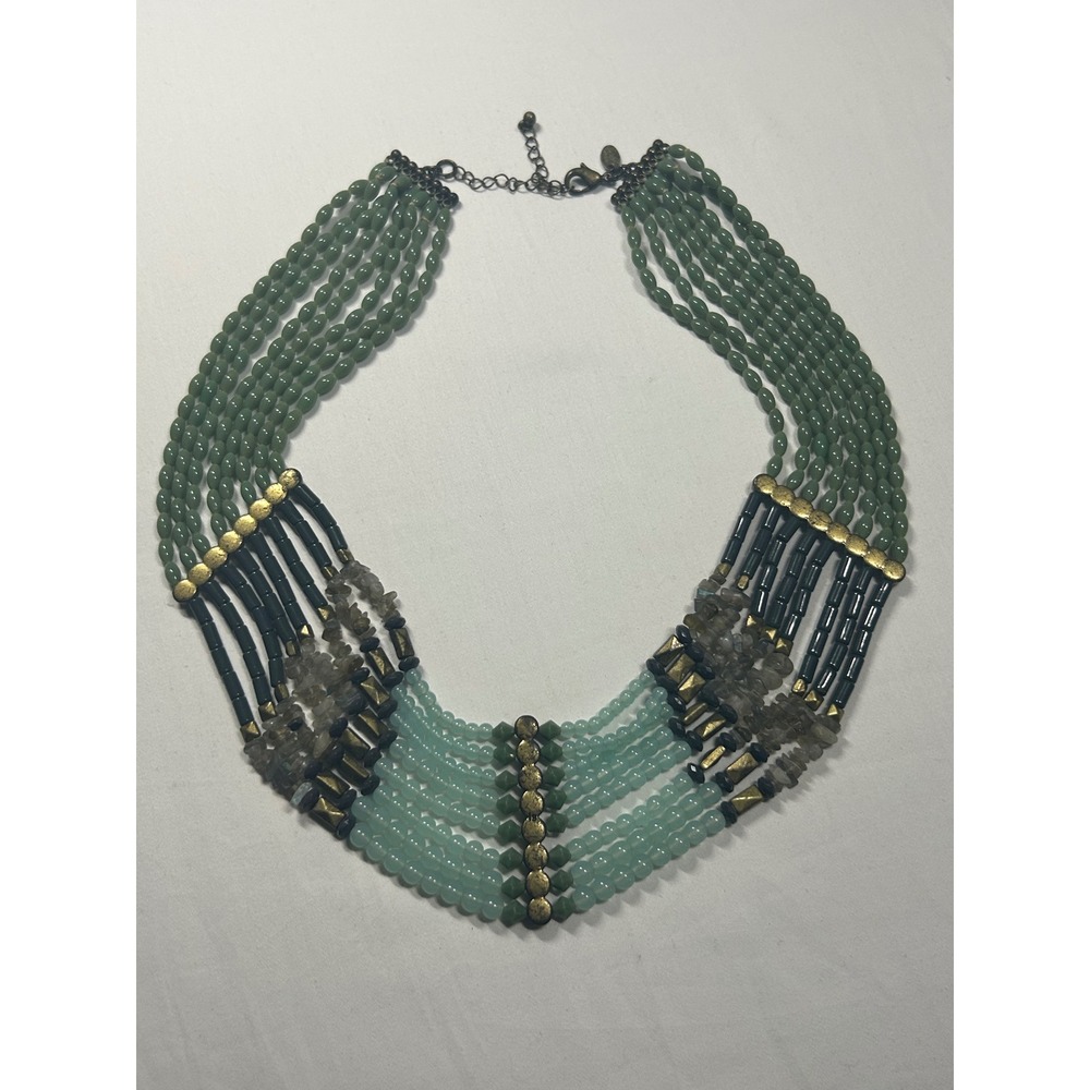 Lia Sophia Goddess Multi-Strand Statement Necklace OS Green Beaded Bohemian